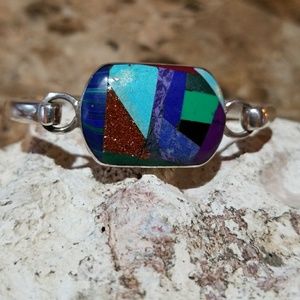 Taxco Gemstones silver bracelet nice and heavy